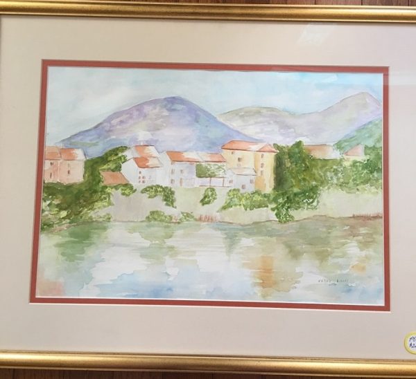 Patti Ellis Watercolor village view from water